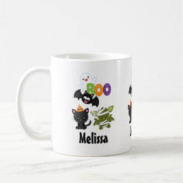 Caneca De Café Gato de Halloween, Bat, Mamã e Fantasma