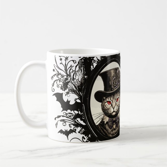 Caneca De Café Gato de Halloween, Gato de Vampiro, presas de dama (Esquerda)