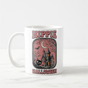 Caneca De Café Gato de Halloween Hippie Casa Assombrada Design Vi