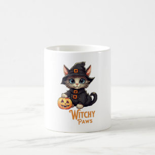 Caneca De Café Gato de Halloween Patas Bruxa