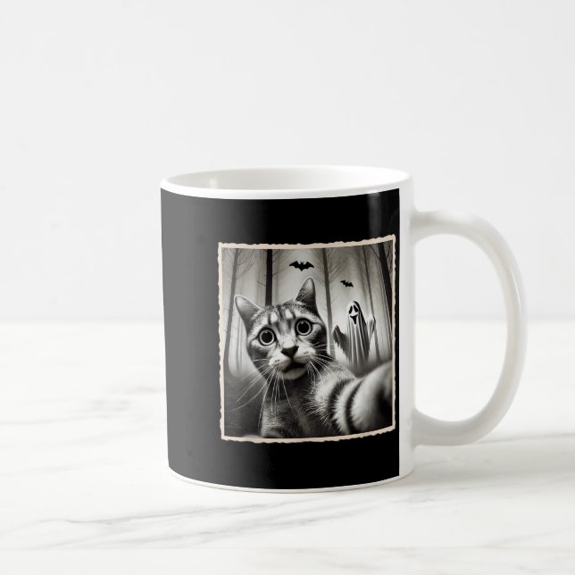 Caneca De Café Gato de Halloween Selfie Com Fantasma _ Divertido  (Direita)