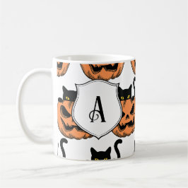 Caneca De Café Gato de Halloween Vintage Padrão Assustador Person