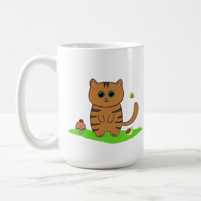 Caneca De Café Gato de laranja-acastanhado em prado verde (Esquerda)