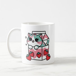 Caneca De Café Gato de leite de morango Kawaii