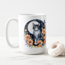 Gato de Lua Floral Negro Elegante