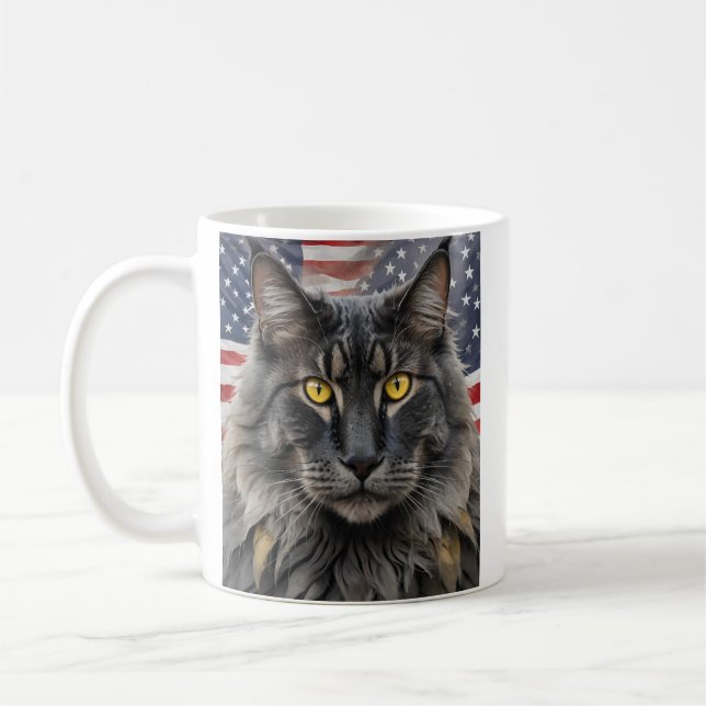 Caneca De Café Gato de Maine Coon Patriótico (Esquerda)