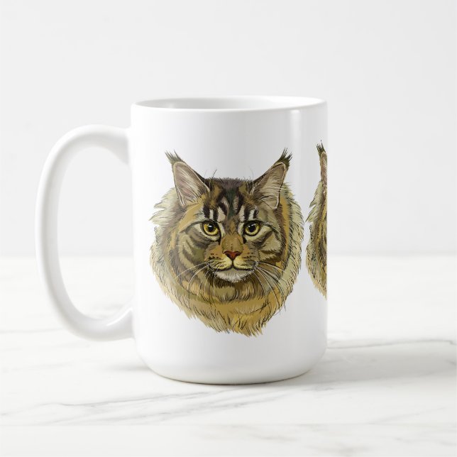 Caneca De Café Gato de Maine Coon que faz desenho manual (Esquerda)