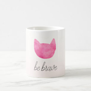 Caneca De Café Gato De Mão Rosa Esbranquiçado Seja Corajoso