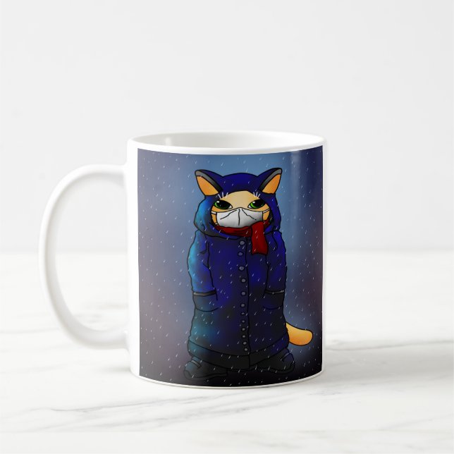 Caneca De Café Gato de máscara de chuva noturna (Esquerda)