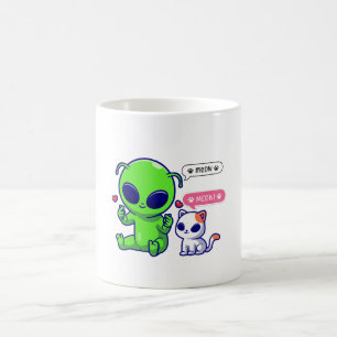 CANECA DE CAFÉ GATO DE MEOW COM ALIENÍGENA