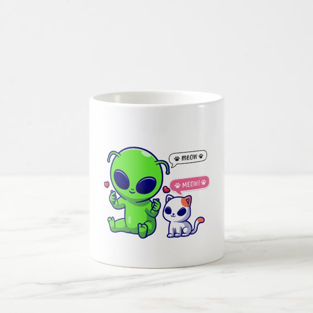 CANECA DE CAFÉ GATO DE MEOW COM ALIENÍGENA (Centro)