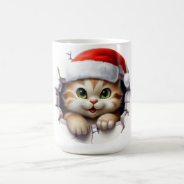 Caneca De Café Gato de Natal bonito através da parede ilustrado