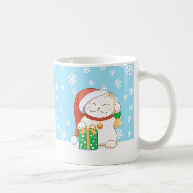 Caneca De Café Gato de Natal Branco num Chapéu Vermelho (Direita)