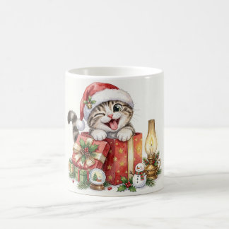 Caneca De Café Gato de Natal com Presentes