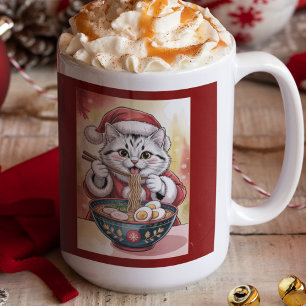 Caneca De Café Gato de Natal Comendo Ramen Feriado Japonês
