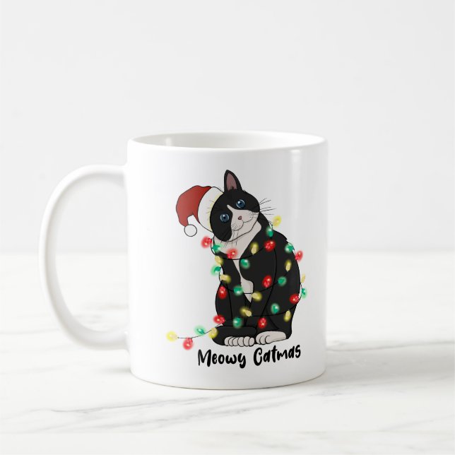 Caneca De Café Gato de Natal de Feliz engraçado (Esquerda)