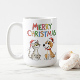 Caneca De Café Gato de Natal e Cachorro Bonitos com Chapéus Santa