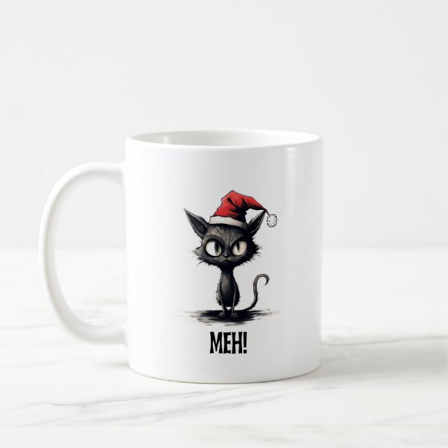 Caneca De Café Gato de Natal engraçado (Esquerda)