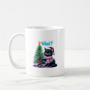 Caneca De Café Gato de Natal engraçado O que com o adesivo de árv