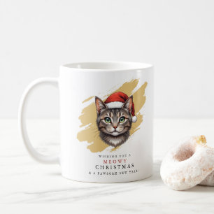 Caneca De Café Gato de Natal Fofo Moderno com Chapéu de Papai Noe