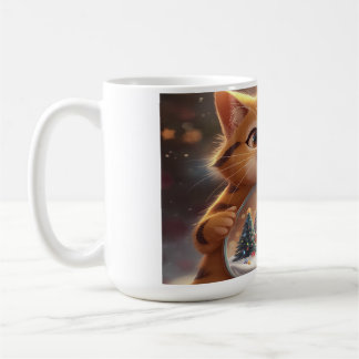 Caneca De Café Gato de Natal Fofo Segurando Arte de Globo de Neve