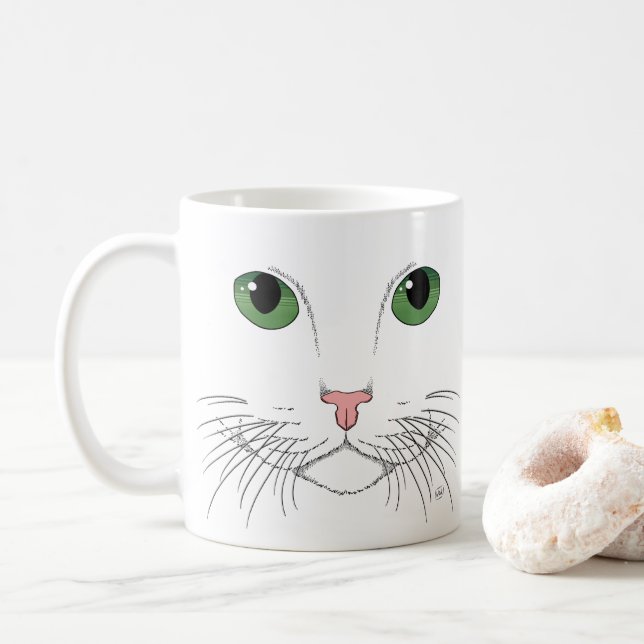 Caneca de Café Gato de Olhos Verdes (Com Donut)