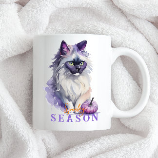 Caneca De Café Gato de passarinho com aquarela de Halloween com a
