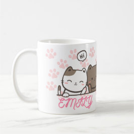 Caneca De Café gato de patas rosa giro e divertido com seu nome