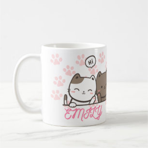 Caneca De Café gato de patas rosa giro e divertido com seu nome