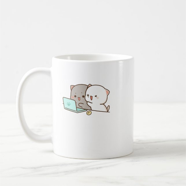 Caneca De Café Gato de Pêssego de Mochi Cugado (Esquerda)