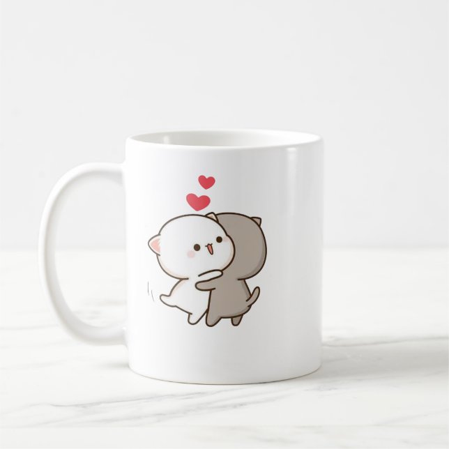 Caneca De Café Gato de Pêssego de Mochi Cugado (Esquerda)