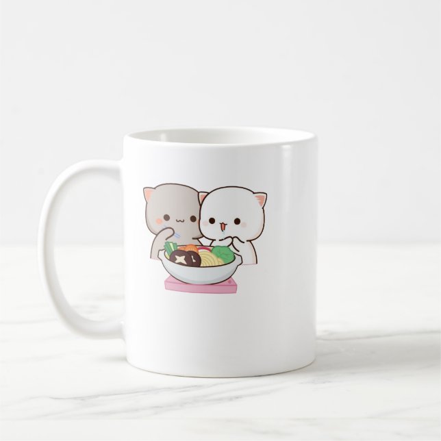 Caneca De Café Gato de Pêssego de Mochi Cugado (Esquerda)