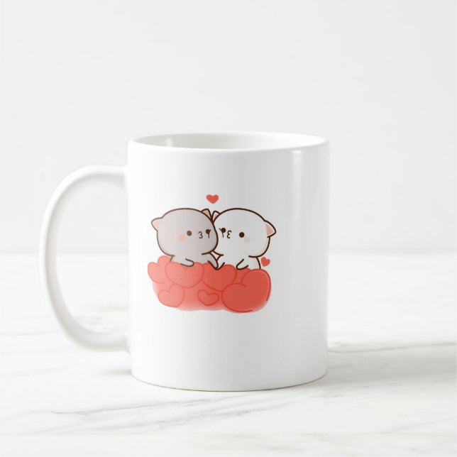Caneca De Café Gato de Pêssego de Mochi Cugado (Esquerda)