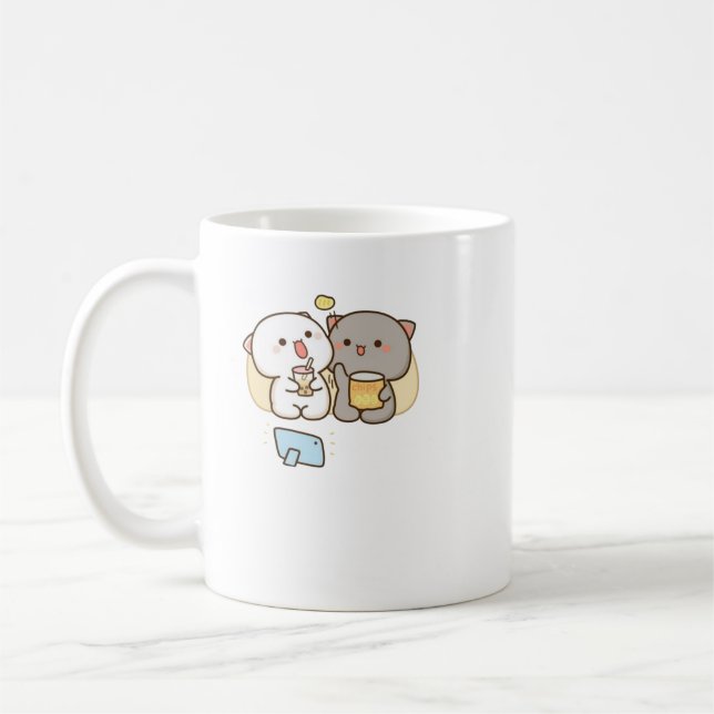 Caneca De Café Gato de Pêssego de Mochi Cugado (Esquerda)