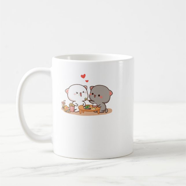 Caneca De Café Gato de Pêssego de Mochi Cugado (Esquerda)