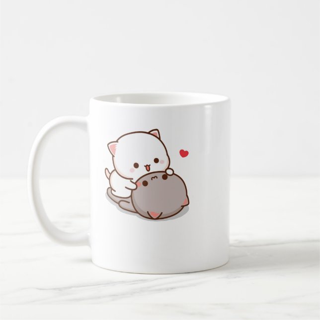 Caneca De Café Gato de Pêssego de Mochi Cugado (Esquerda)