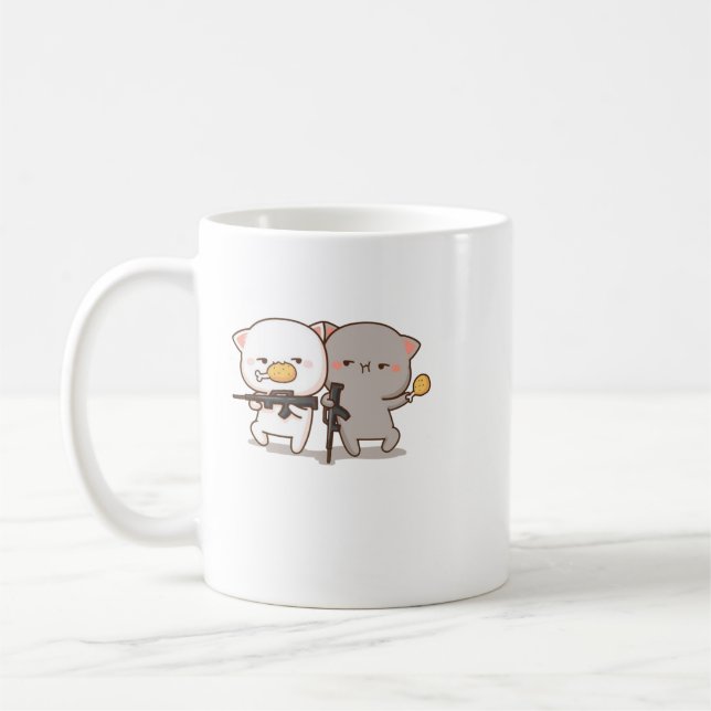 Caneca De Café Gato de Pêssego de Mochi Cugado (Esquerda)