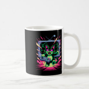 Caneca De Café Gato de Raiva de Pixel em Estilo 8-bit Glitch Retr