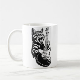 Caneca De Café Gato de Rocha Tocando Guitarra Elétrica | Música L