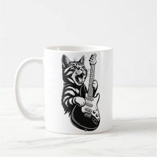 Caneca De Café Gato de Rocha Tocando Guitarra Elétrica Música L