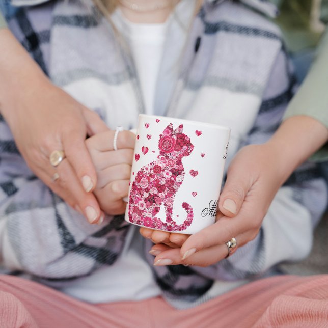 Caneca De Café Gato de Rosas (Criador carregado)