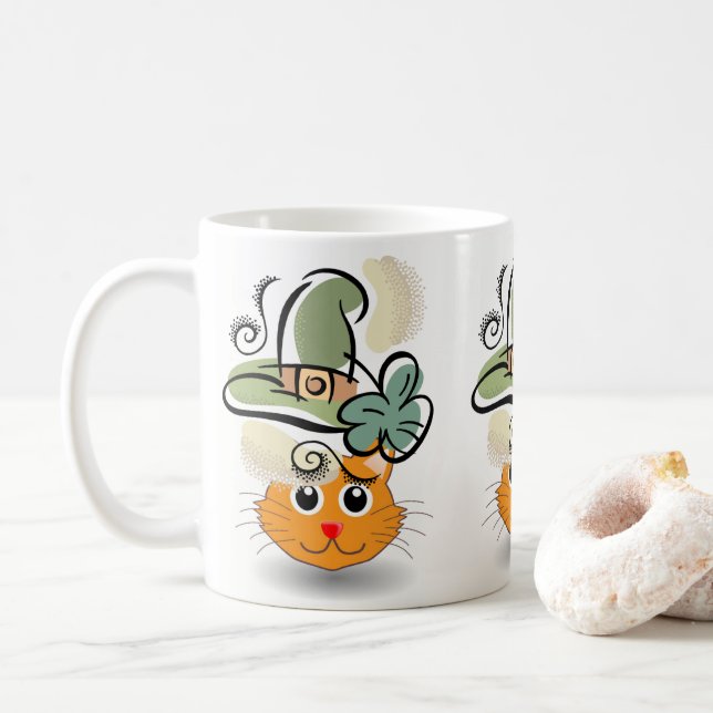 Caneca De Café Gato de São Patrício (Com Donut)
