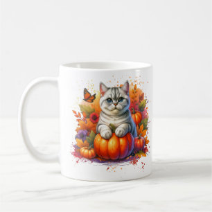 Caneca De Café Gato de Shorthair britânico com Abóbora