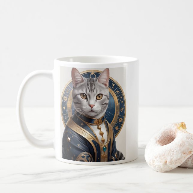 Caneca De Café Gato de Shorthair majestoso americano em azul e Do (Com Donut)