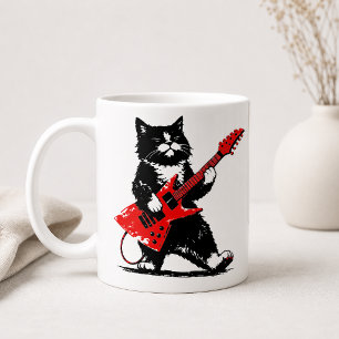 Caneca De Café Gato de Smoking Legal Tocando Guitarra Elétrica Ve