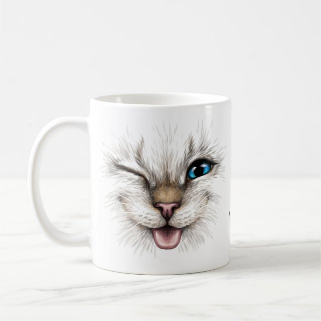 Caneca De Café Gato de Winking de Nome Personalizado (Esquerda)