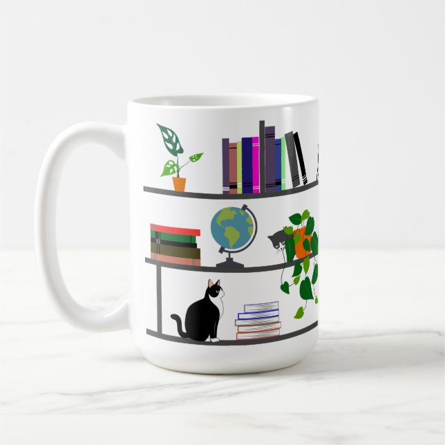 Caneca De Café Gato Deitado em uma estante de livros, Livro de Ga (Esquerda)