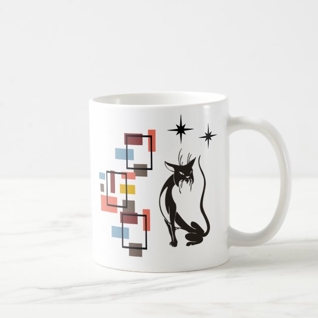 Caneca De Café Gato Divertido Retro Kitty Quadrados Meados do Séc (Direita)