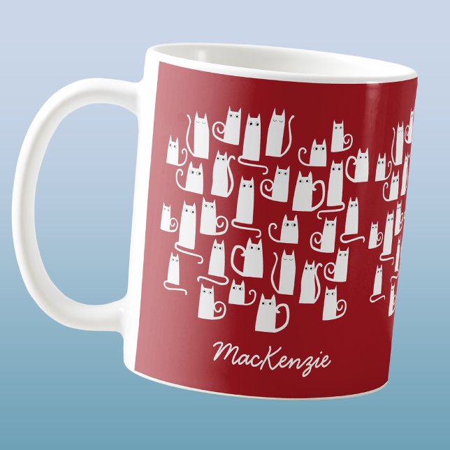 Caneca De Café Gato Divertido Vermelho Branco (Criador carregado)