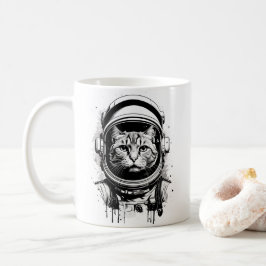 Caneca De Café Gato do Astronauta Negro e Branco